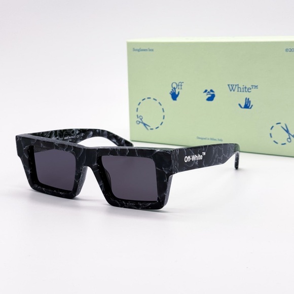 NEW OFF-WHITE NASSAU 107 BLACK MARBLE SUNGLASSES SQUARE OERI017 1107 EYEWEAR - Picture 2 of 11